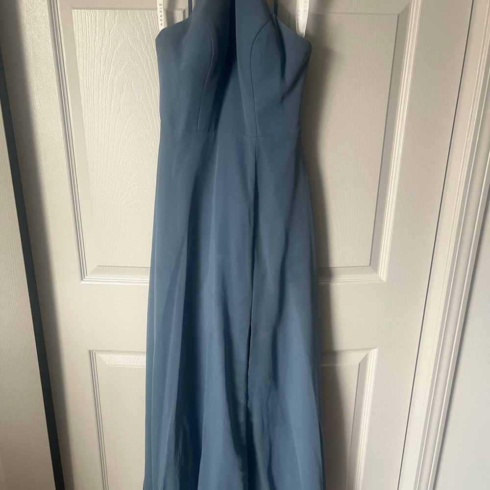 Azazie Strapless Dusty Blue Formal Gown